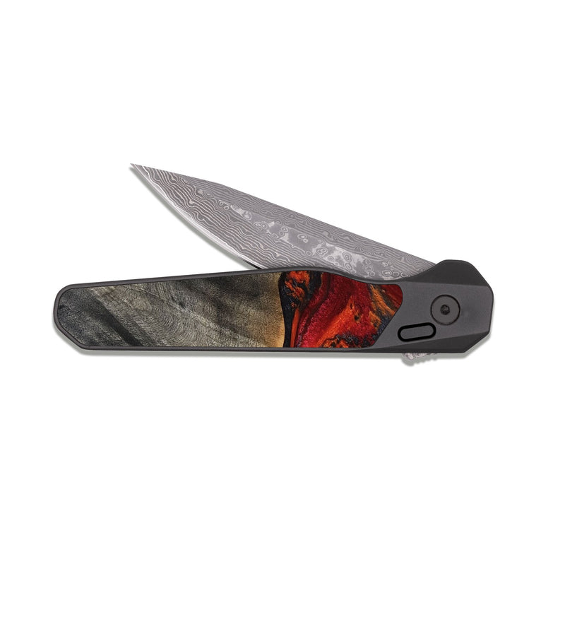 EDC Dark Damascus Wood Pocket Knife - Aila (Red, 819184)