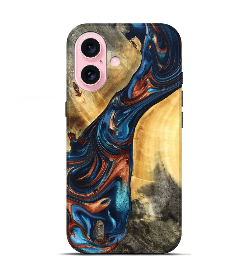 iPhone 17 Wood Live Edge Phone Case - Vinnie (Teal & Gold, 819221)