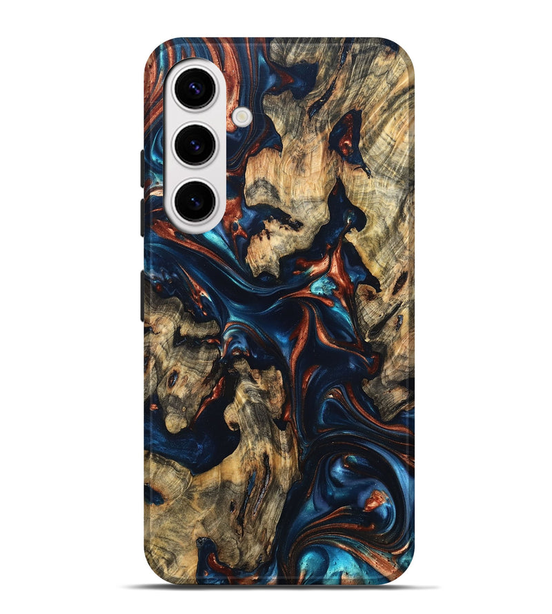 Galaxy S25 Plus Wood Live Edge Phone Case - Rowland (Teal & Gold, 819229)