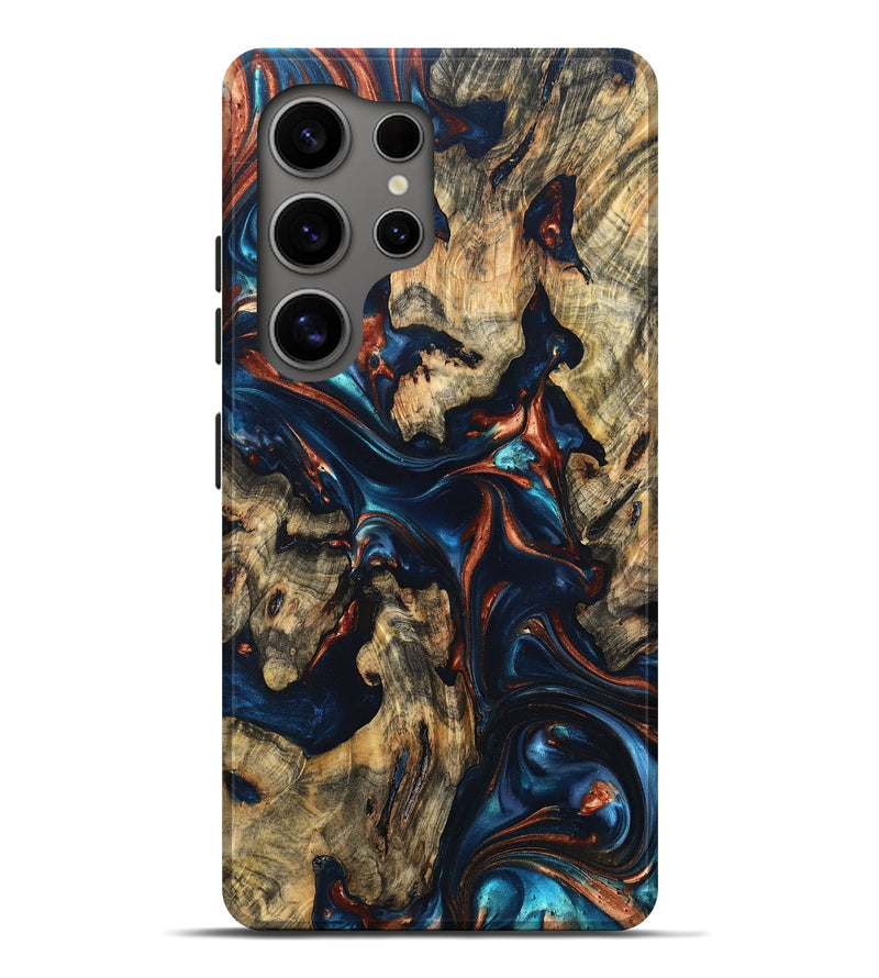 Galaxy S25 Ultra Wood Live Edge Phone Case - Rowland (Teal & Gold, 819229)