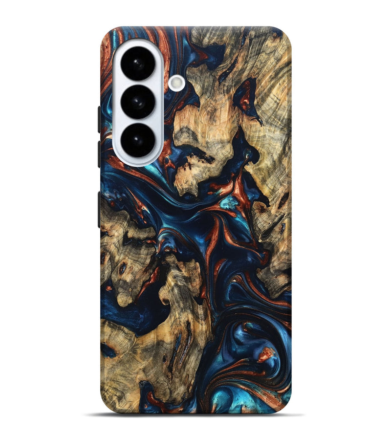 Galaxy S26 Plus Wood Live Edge Phone Case - Rowland (Teal & Gold, 819229)