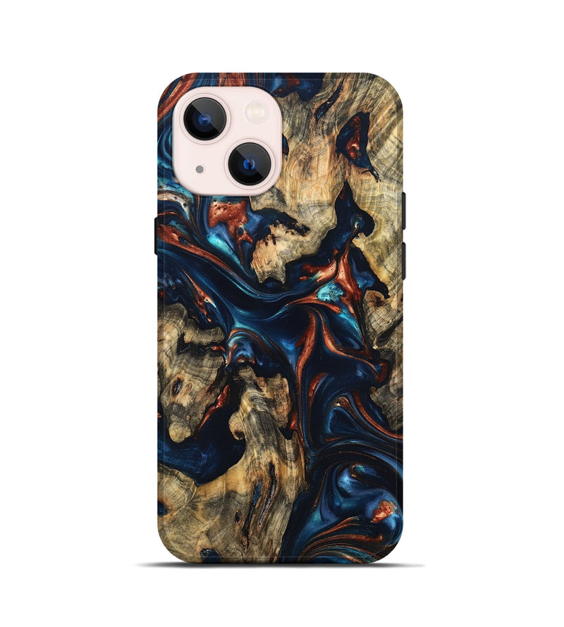 iPhone 13 mini Wood Live Edge Phone Case - Rowland (Teal & Gold, 819229)