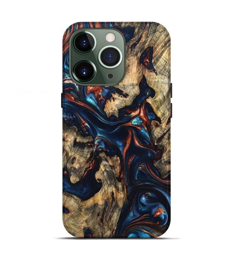 iPhone 13 Pro Wood Live Edge Phone Case - Rowland (Teal & Gold, 819229)