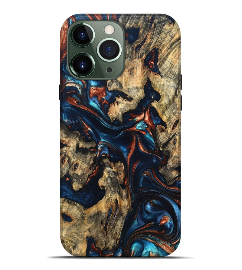 iPhone 13 Pro Max Wood Live Edge Phone Case - Rowland (Teal & Gold, 819229)