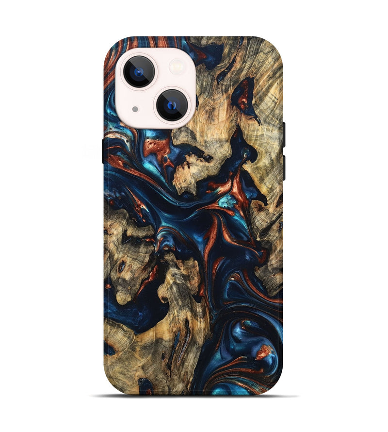iPhone 14 Wood Live Edge Phone Case - Rowland (Teal & Gold, 819229)
