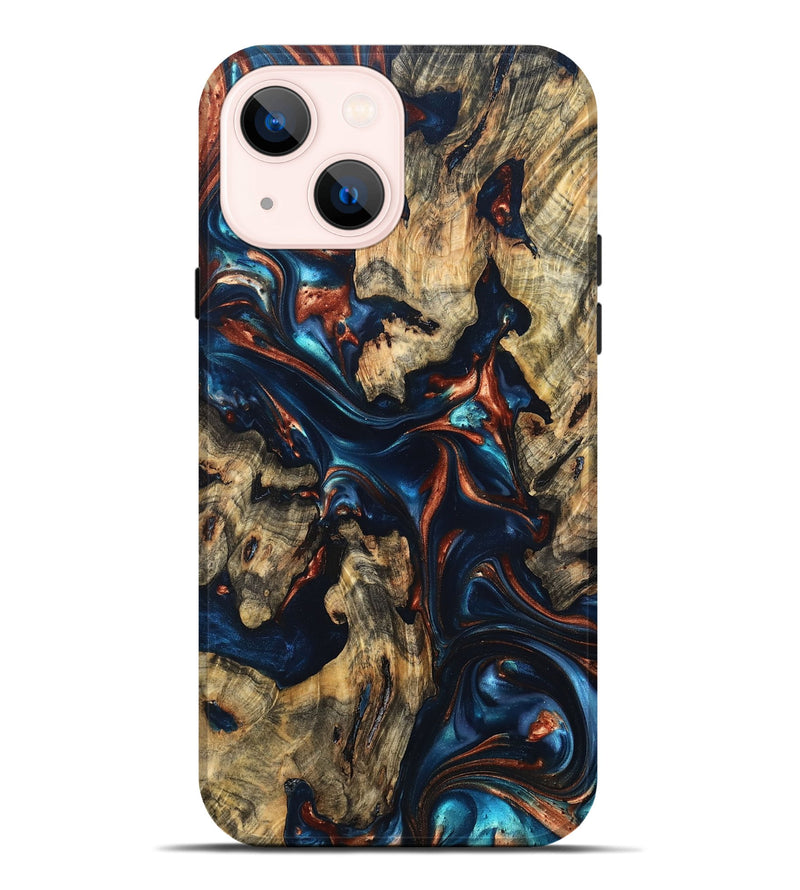 iPhone 14 Plus Wood Live Edge Phone Case - Rowland (Teal & Gold, 819229)