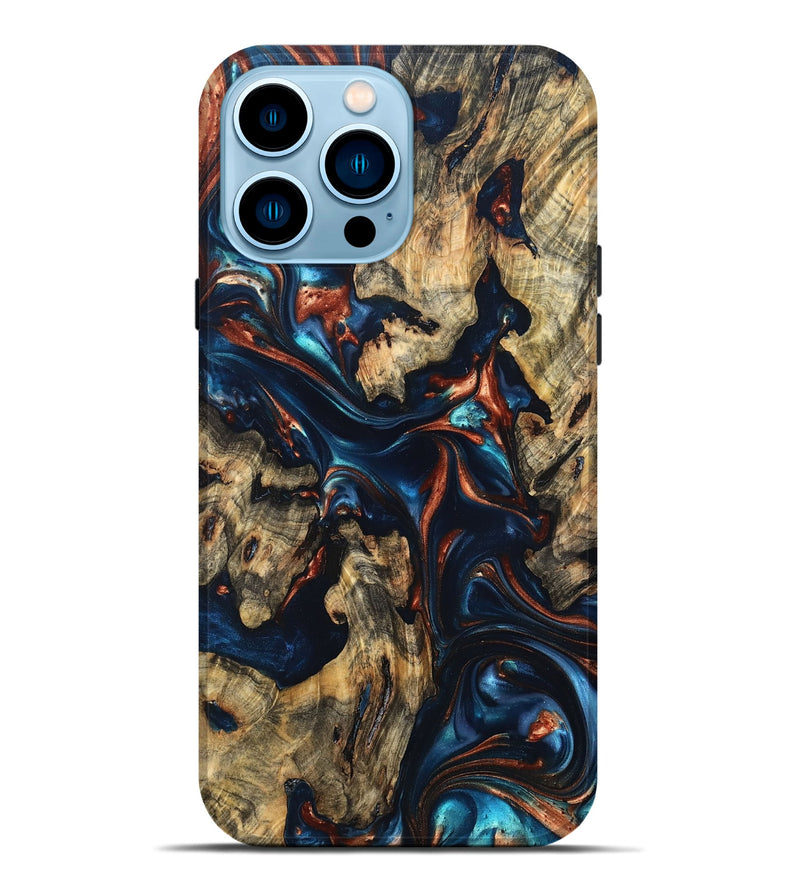 iPhone 14 Pro Max Wood Live Edge Phone Case - Rowland (Teal & Gold, 819229)