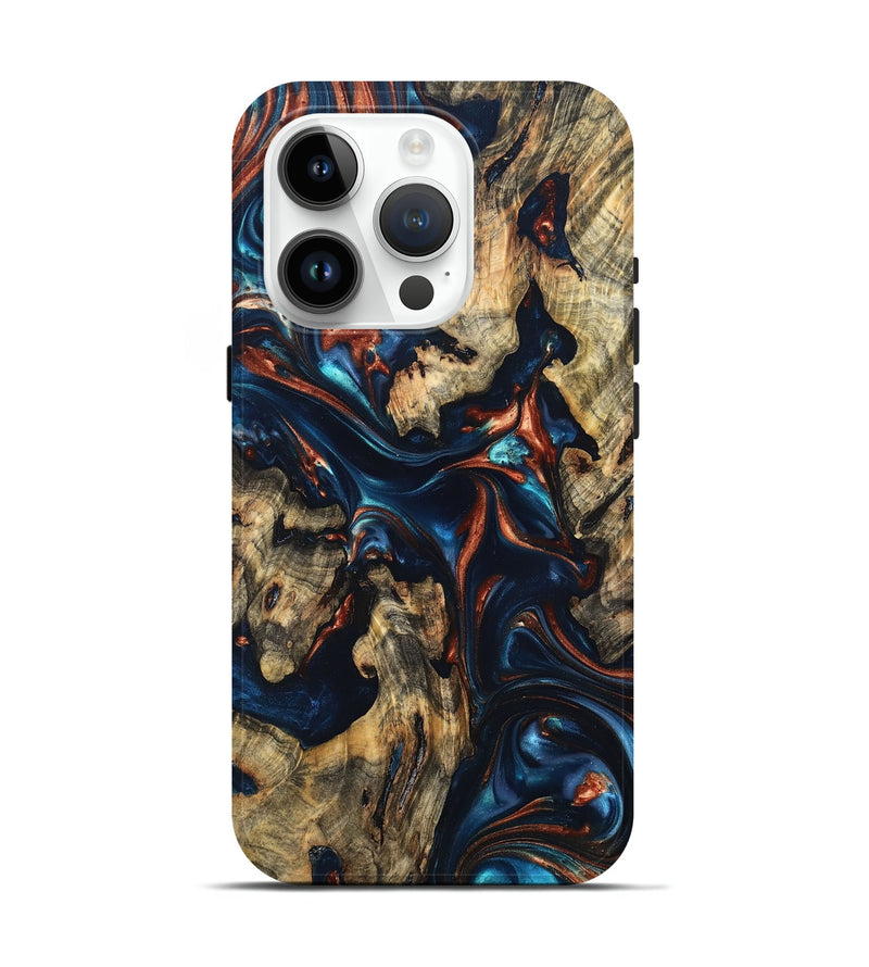 iPhone 15 Pro Wood Live Edge Phone Case - Rowland (Teal & Gold, 819229)
