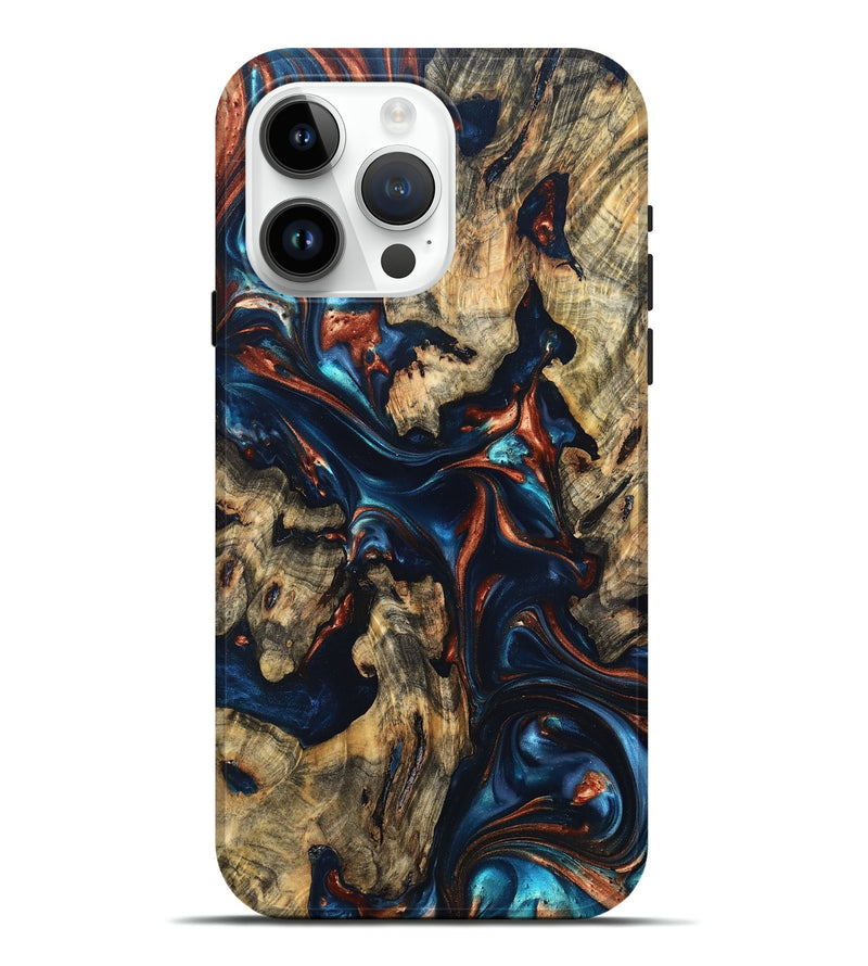 iPhone 15 Pro Max Wood Live Edge Phone Case - Rowland (Teal & Gold, 819229)