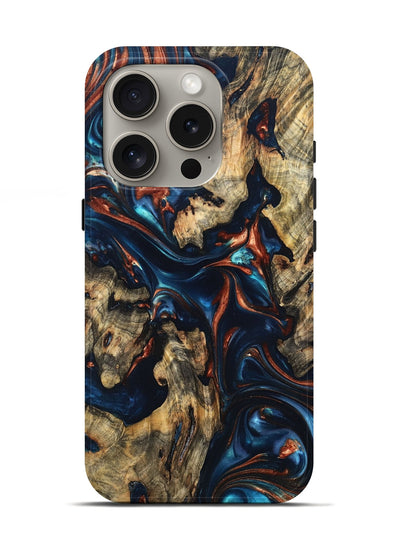 iPhone 16 Pro Wood Live Edge Phone Case - Rowland (Teal & Gold, 819229)