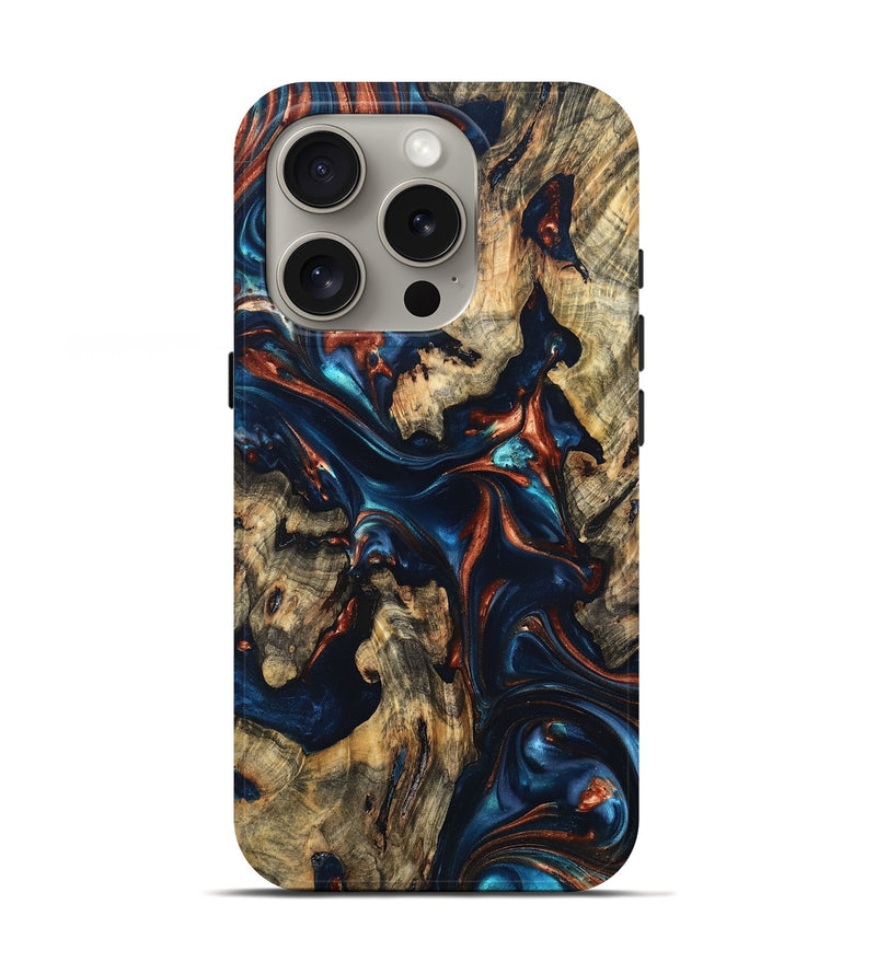 iPhone 16 Pro Wood Live Edge Phone Case - Rowland (Teal & Gold, 819229)
