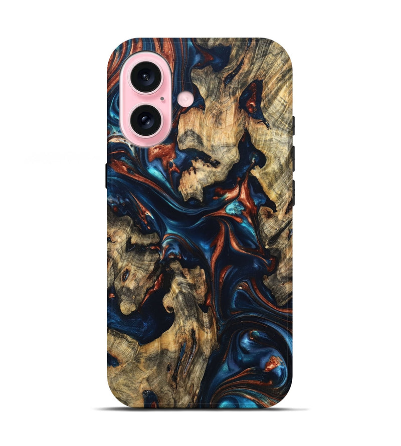 iPhone 17 Wood Live Edge Phone Case - Rowland (Teal & Gold, 819229)