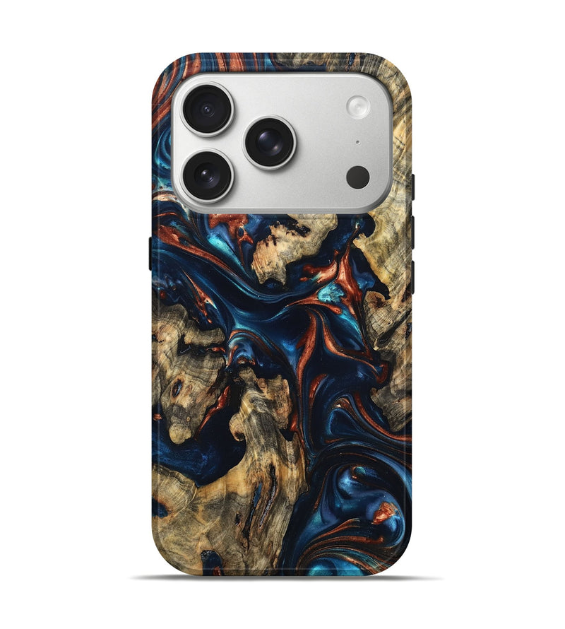 iPhone 17 Pro Wood Live Edge Phone Case - Rowland (Teal & Gold, 819229)