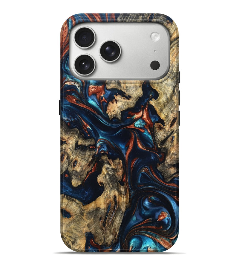 iPhone 17 Pro Max Wood Live Edge Phone Case - Rowland (Teal & Gold, 819229)