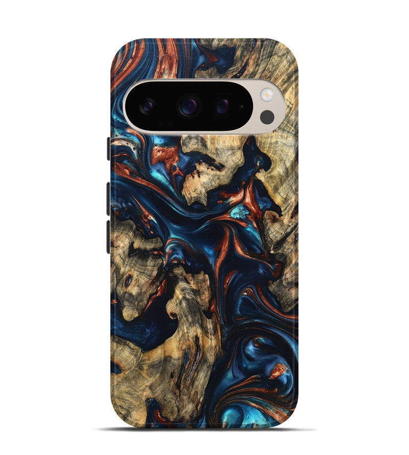 Pixel 10 Pro Wood Live Edge Phone Case - Rowland (Teal & Gold, 819229)