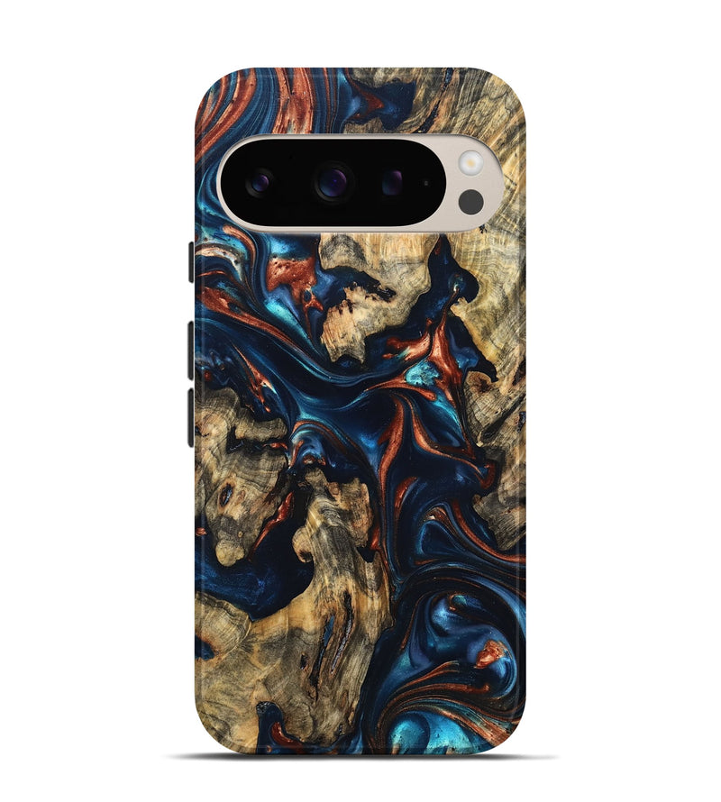 Pixel 9 Wood Live Edge Phone Case - Rowland (Teal & Gold, 819229)