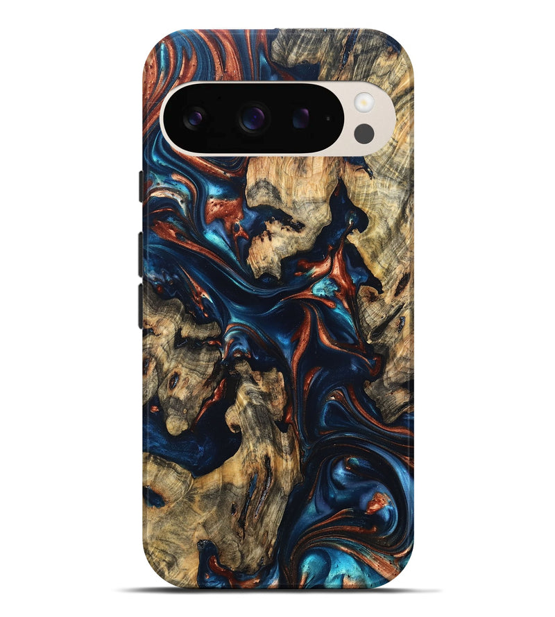 Pixel 9 Pro XL Wood Live Edge Phone Case - Rowland (Teal & Gold, 819229)