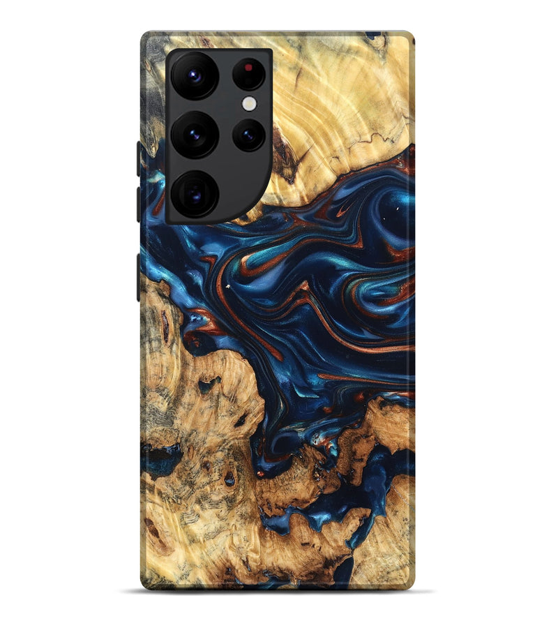 Galaxy S22 Ultra Wood Live Edge Phone Case - Mila (Teal & Gold, 819233)