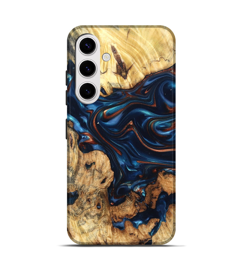 Galaxy S25 Wood Live Edge Phone Case - Mila (Teal & Gold, 819233)
