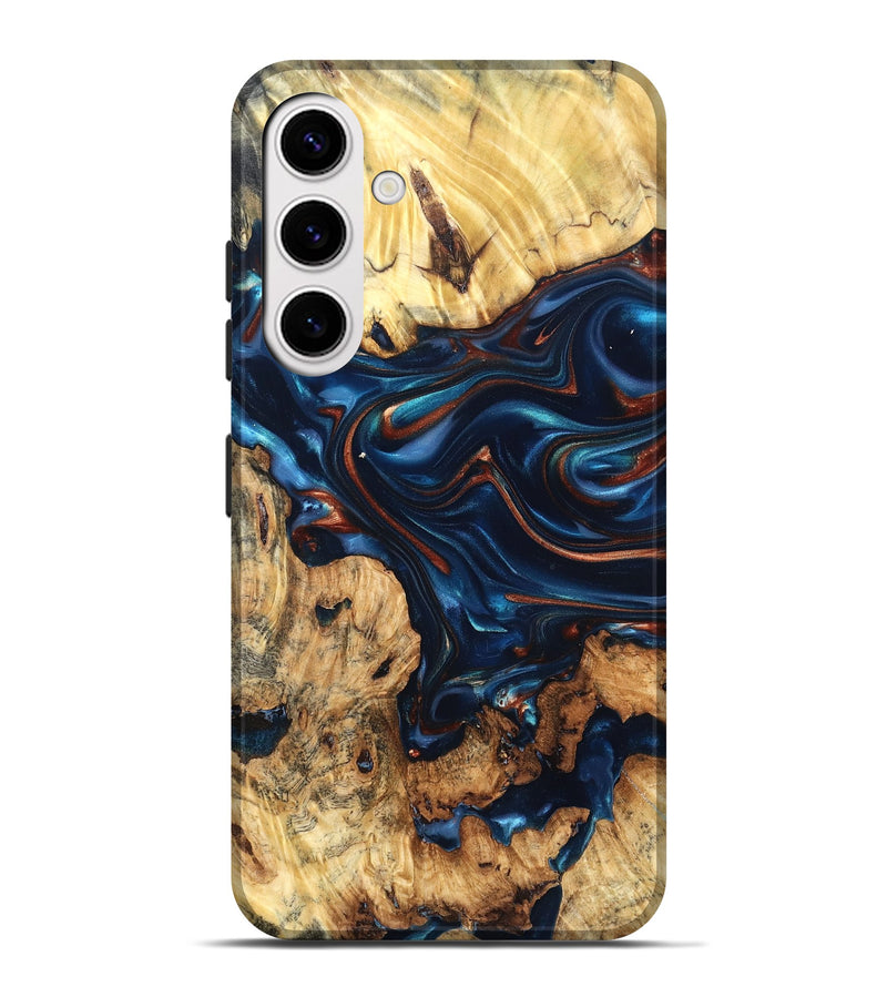 Galaxy S25 Plus Wood Live Edge Phone Case - Mila (Teal & Gold, 819233)