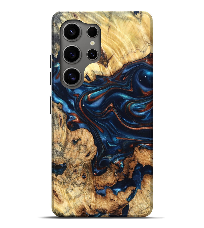 Galaxy S25 Ultra Wood Live Edge Phone Case - Mila (Teal & Gold, 819233)