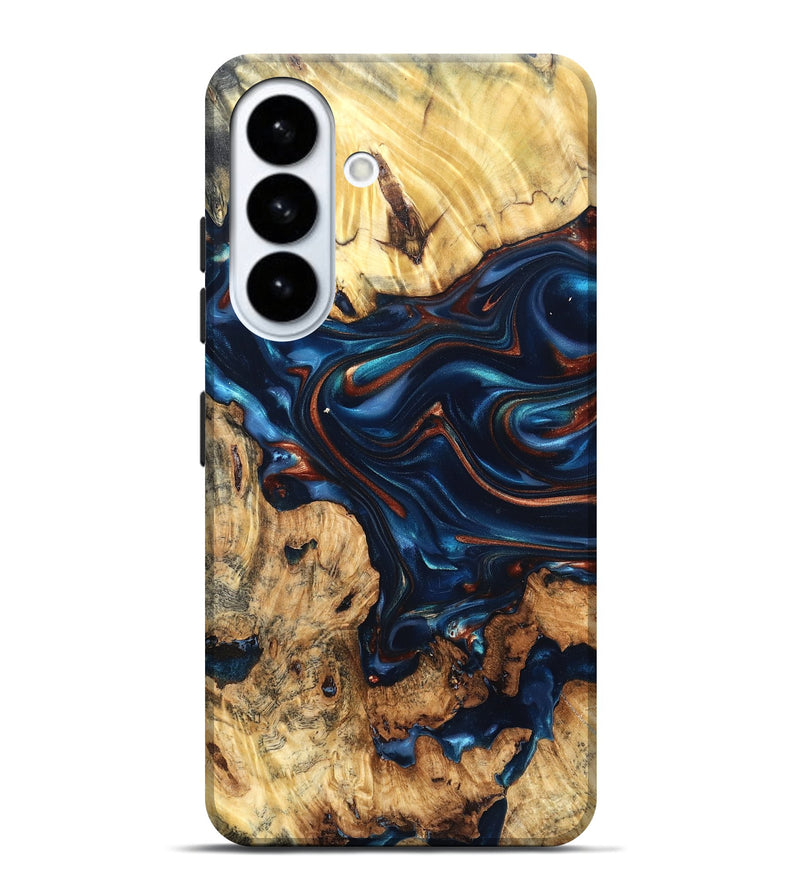 Galaxy S26 Plus Wood Live Edge Phone Case - Mila (Teal & Gold, 819233)