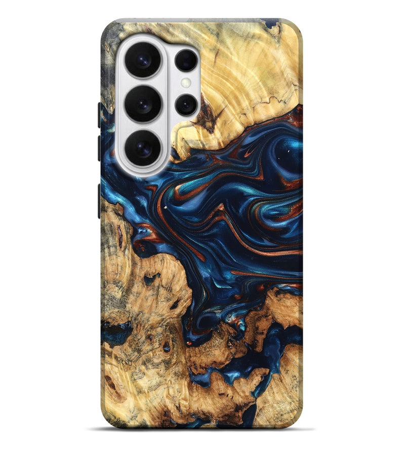 Galaxy S26 Ultra Wood Live Edge Phone Case - Mila (Teal & Gold, 819233)