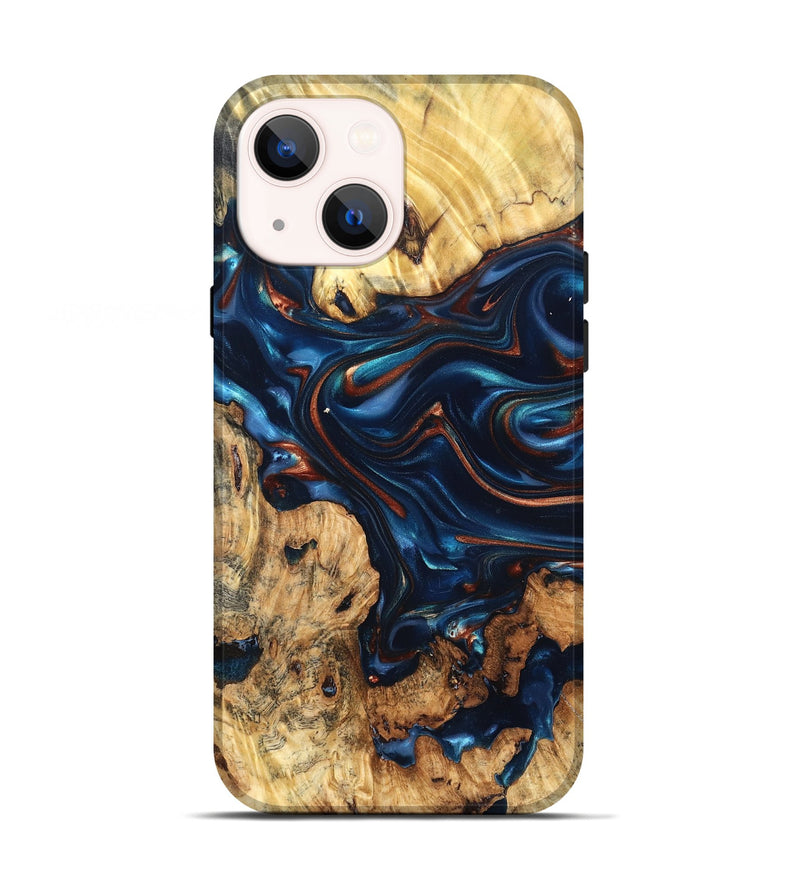 iPhone 13 Wood Live Edge Phone Case - Mila (Teal & Gold, 819233)