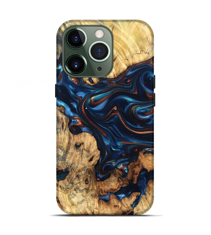 iPhone 13 Pro Wood Live Edge Phone Case - Mila (Teal & Gold, 819233)