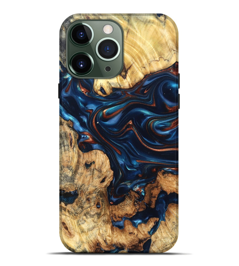 iPhone 13 Pro Max Wood Live Edge Phone Case - Mila (Teal & Gold, 819233)
