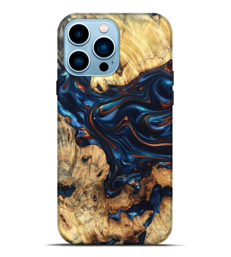 iPhone 14 Pro Max Wood Live Edge Phone Case - Mila (Teal & Gold, 819233)