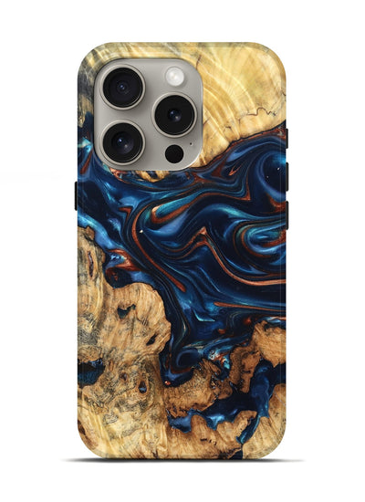 iPhone 16 Pro Wood Live Edge Phone Case - Mila (Teal & Gold, 819233)
