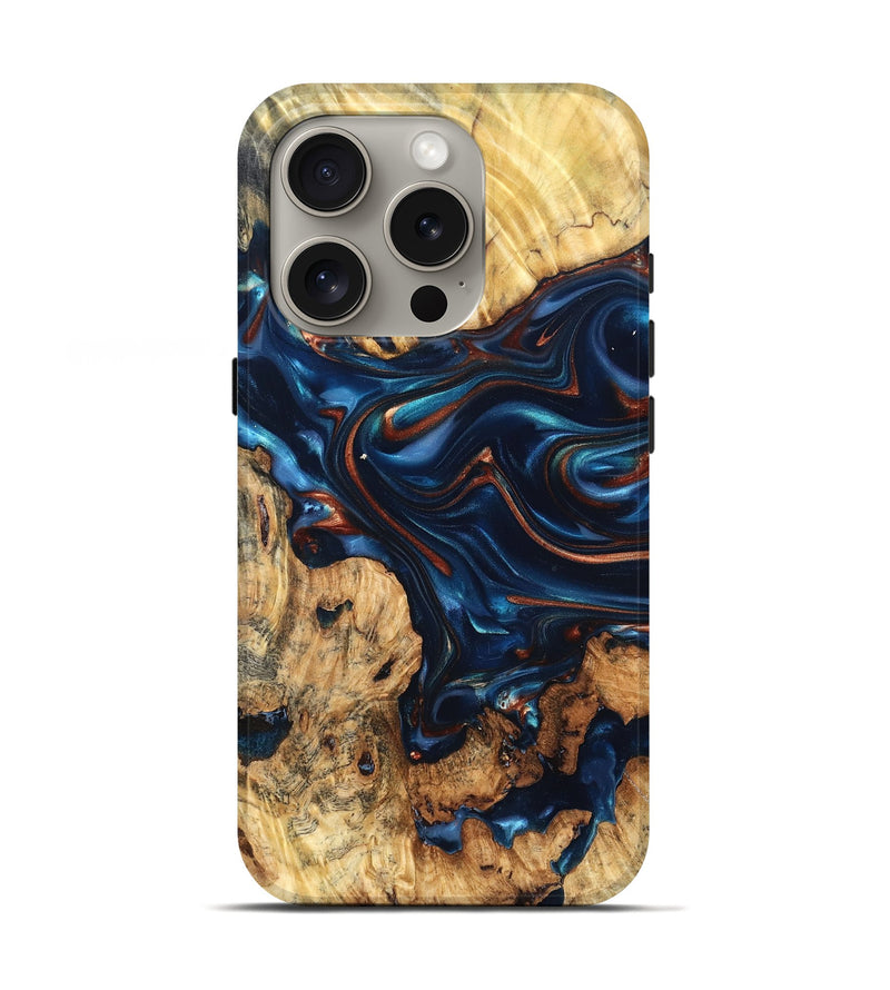 iPhone 16 Pro Wood Live Edge Phone Case - Mila (Teal & Gold, 819233)