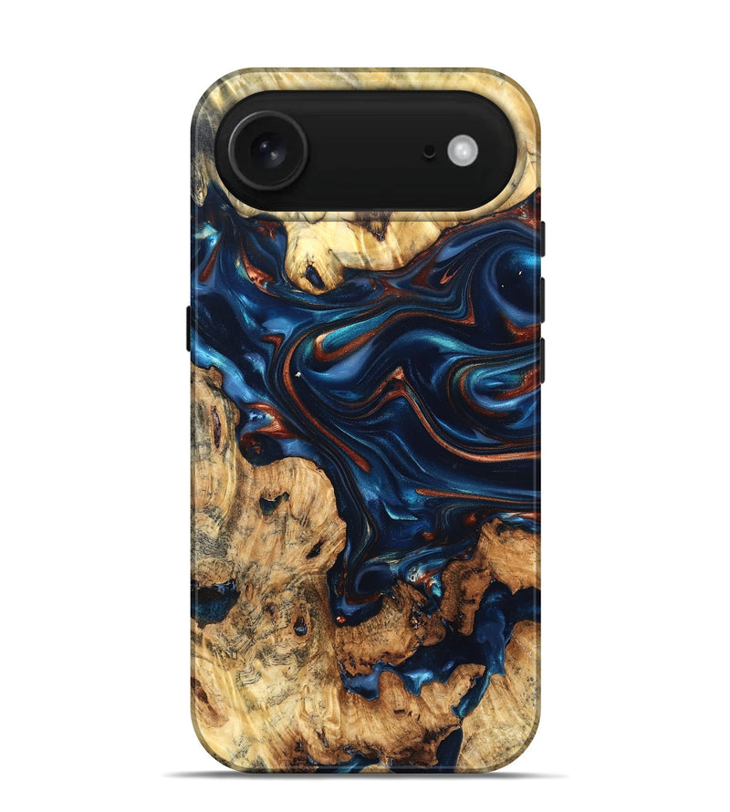 iPhone 17 Air Wood Live Edge Phone Case - Mila (Teal & Gold, 819233)
