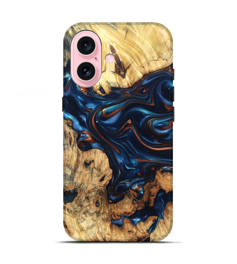 iPhone 17 Wood Live Edge Phone Case - Mila (Teal & Gold, 819233)