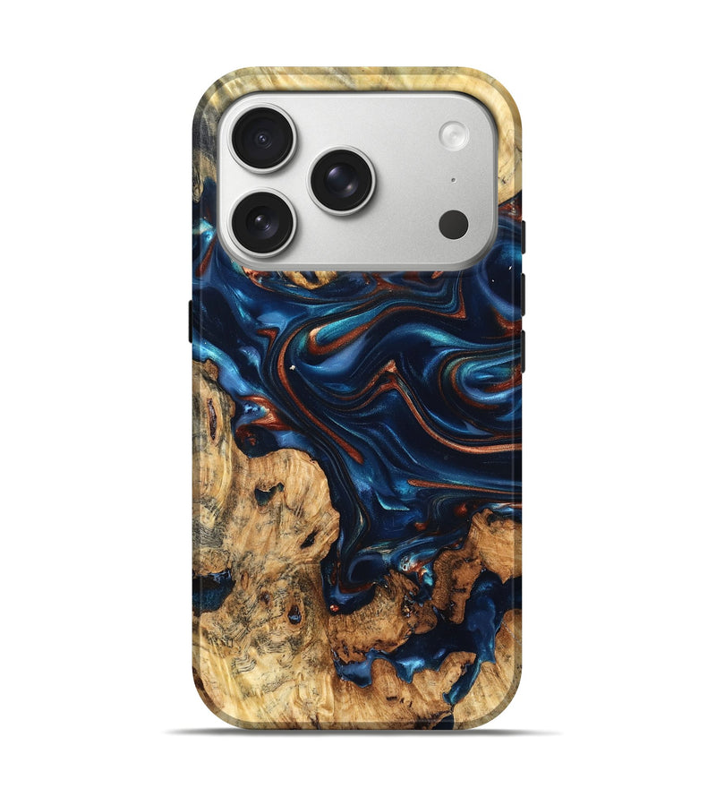 iPhone 17 Pro Wood Live Edge Phone Case - Mila (Teal & Gold, 819233)