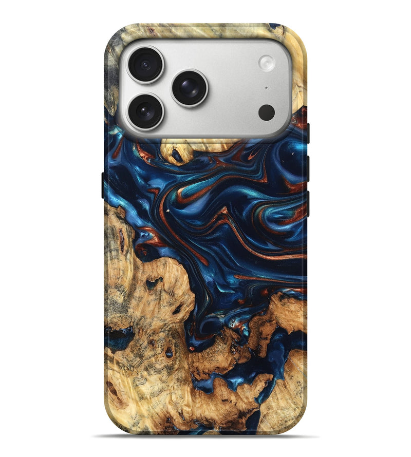 iPhone 17 Pro Max Wood Live Edge Phone Case - Mila (Teal & Gold, 819233)
