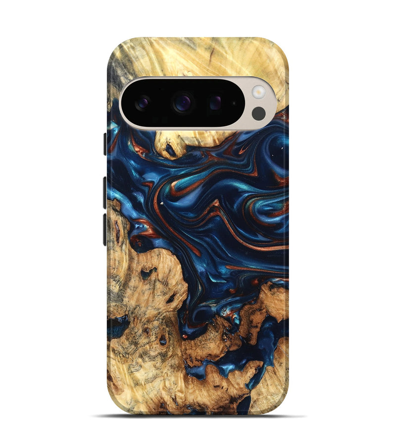 Pixel 10 Pro Wood Live Edge Phone Case - Mila (Teal & Gold, 819233)