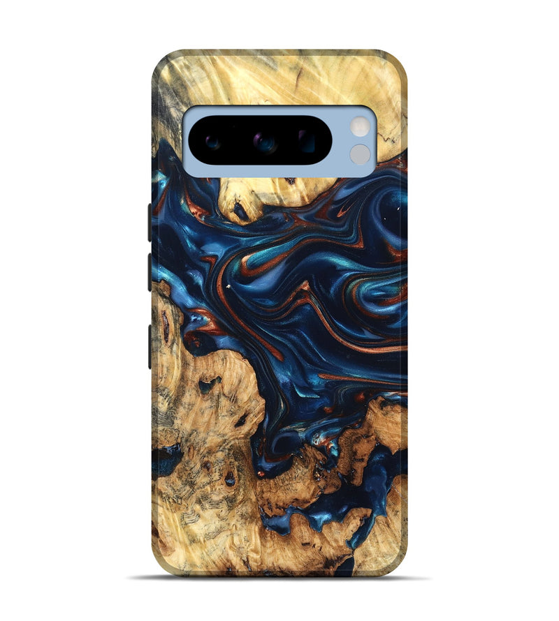 Pixel 8 Pro Wood Live Edge Phone Case - Mila (Teal & Gold, 819233)