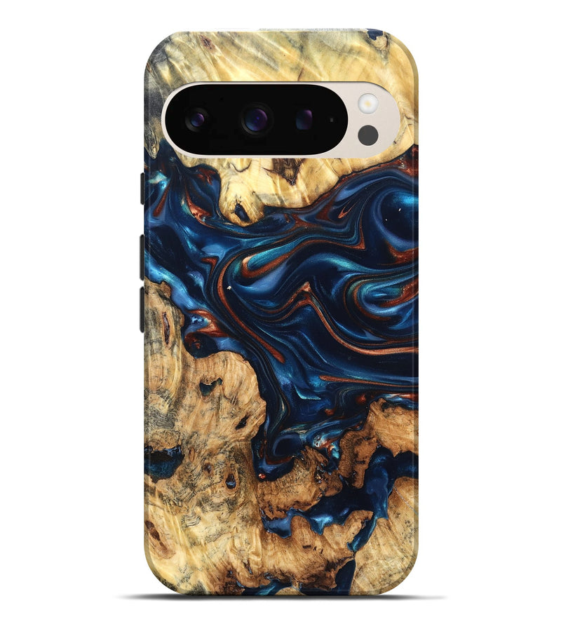 Pixel 9 Pro XL Wood Live Edge Phone Case - Mila (Teal & Gold, 819233)