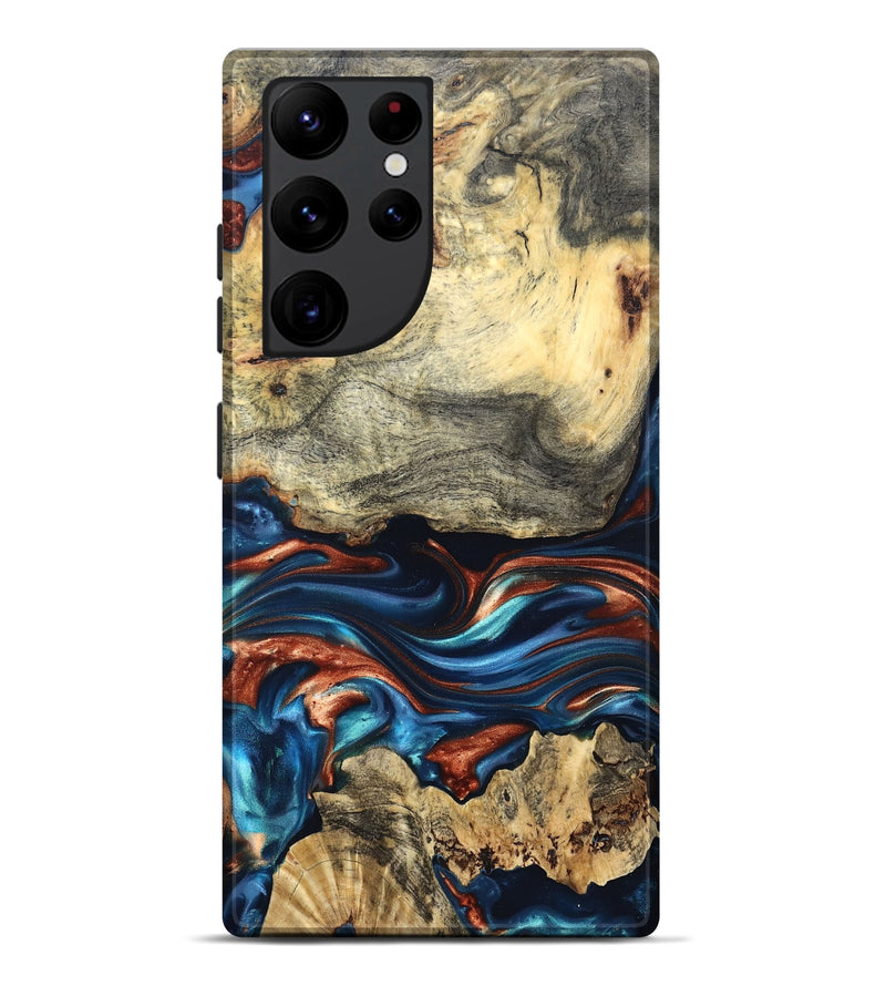 Galaxy S22 Ultra Wood Live Edge Phone Case - Monty (Teal & Gold, 819234)