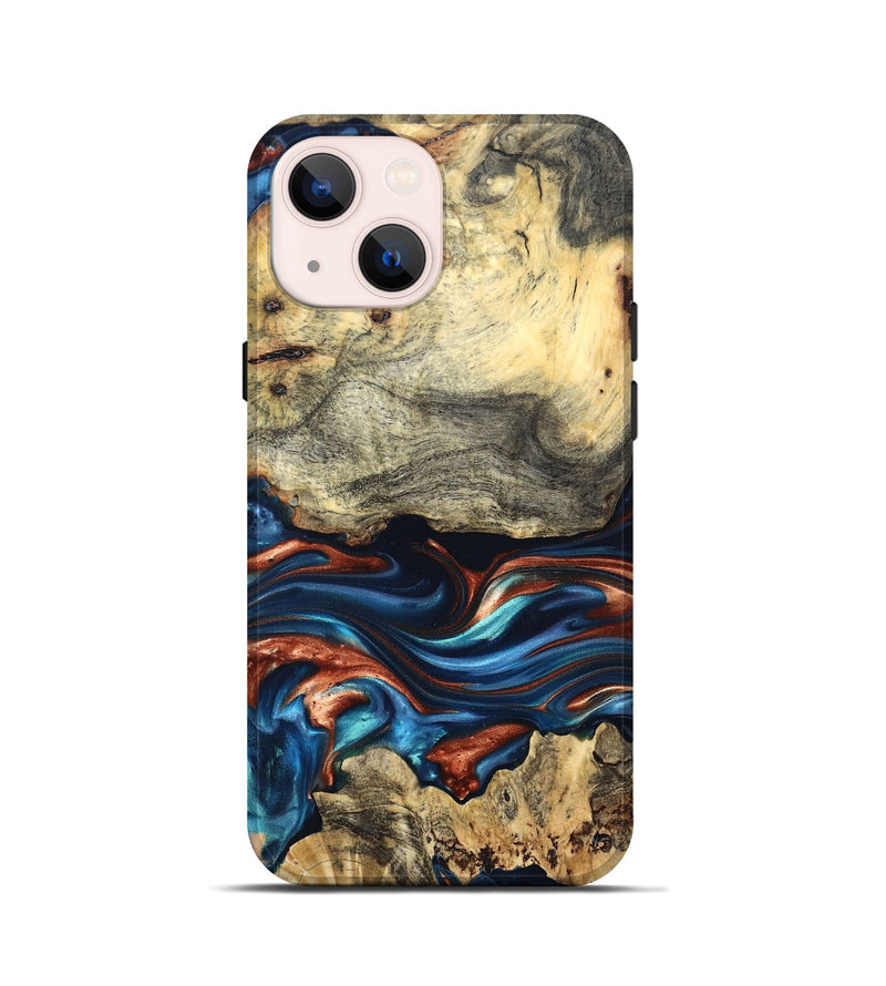 iPhone 13 mini Wood Live Edge Phone Case - Monty (Teal & Gold, 819234)