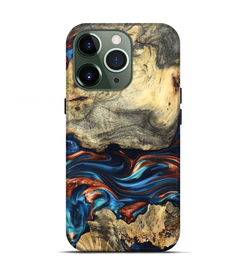 iPhone 13 Pro Wood Live Edge Phone Case - Monty (Teal & Gold, 819234)