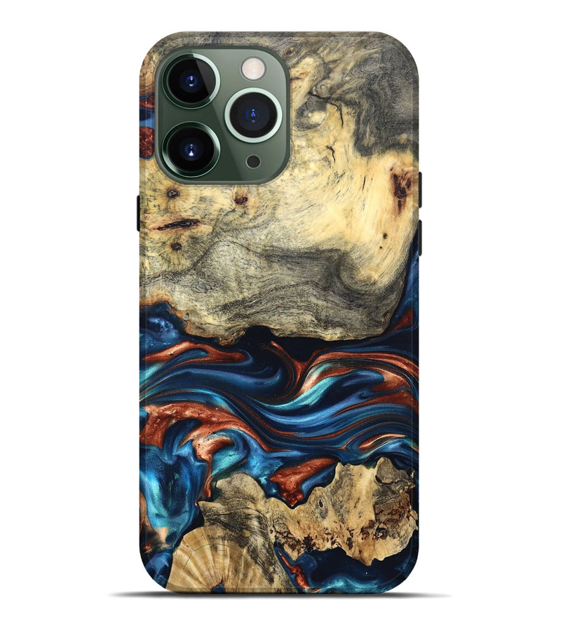 iPhone 13 Pro Max Wood Live Edge Phone Case - Monty (Teal & Gold, 819234)