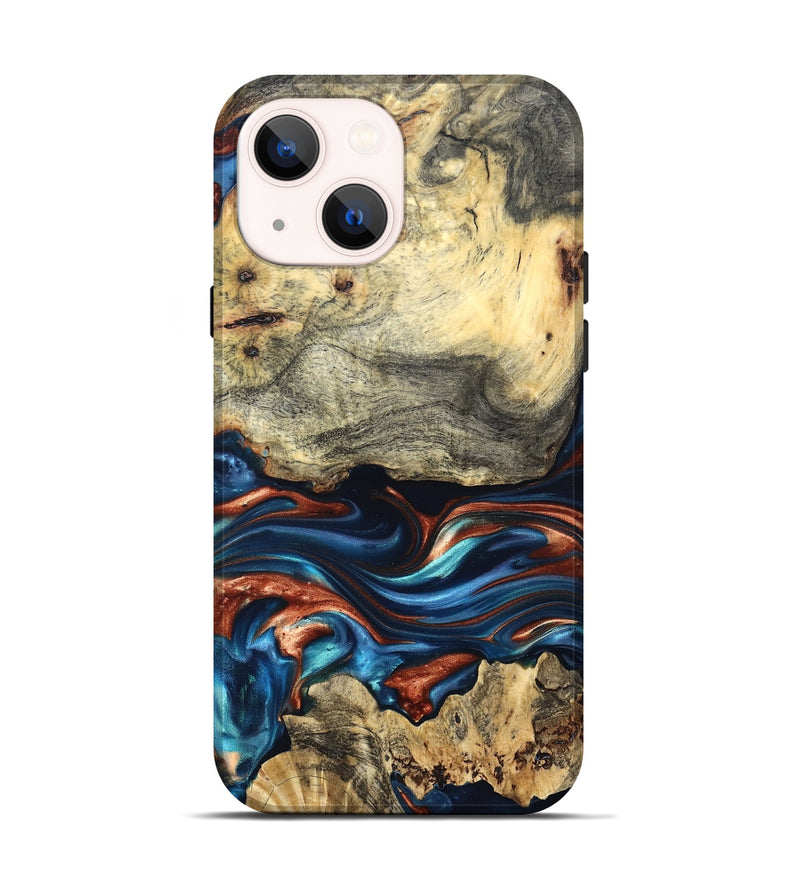 iPhone 14 Wood Live Edge Phone Case - Monty (Teal & Gold, 819234)