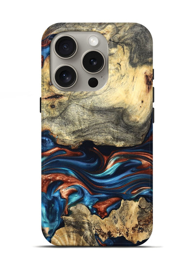 iPhone 16 Pro Wood Live Edge Phone Case - Monty (Teal & Gold, 819234)