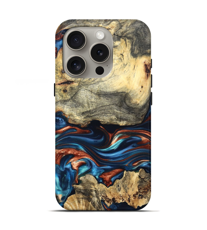 iPhone 16 Pro Wood Live Edge Phone Case - Monty (Teal & Gold, 819234)