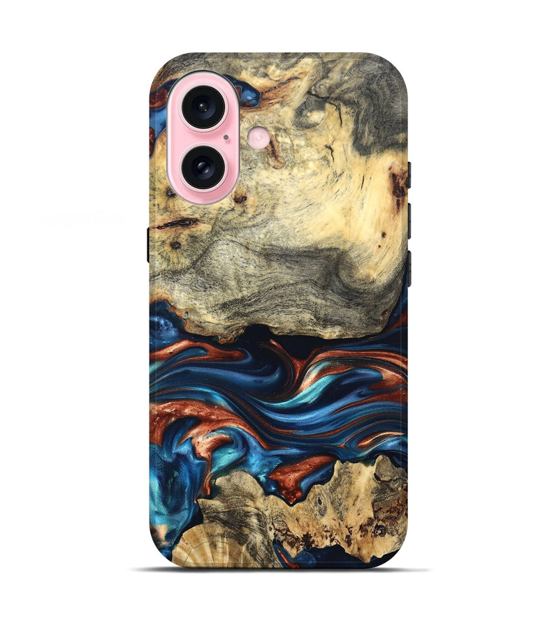 iPhone 17 Wood Live Edge Phone Case - Monty (Teal & Gold, 819234)