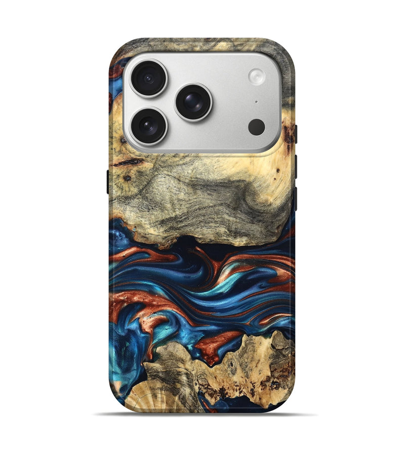 iPhone 17 Pro Wood Live Edge Phone Case - Monty (Teal & Gold, 819234)