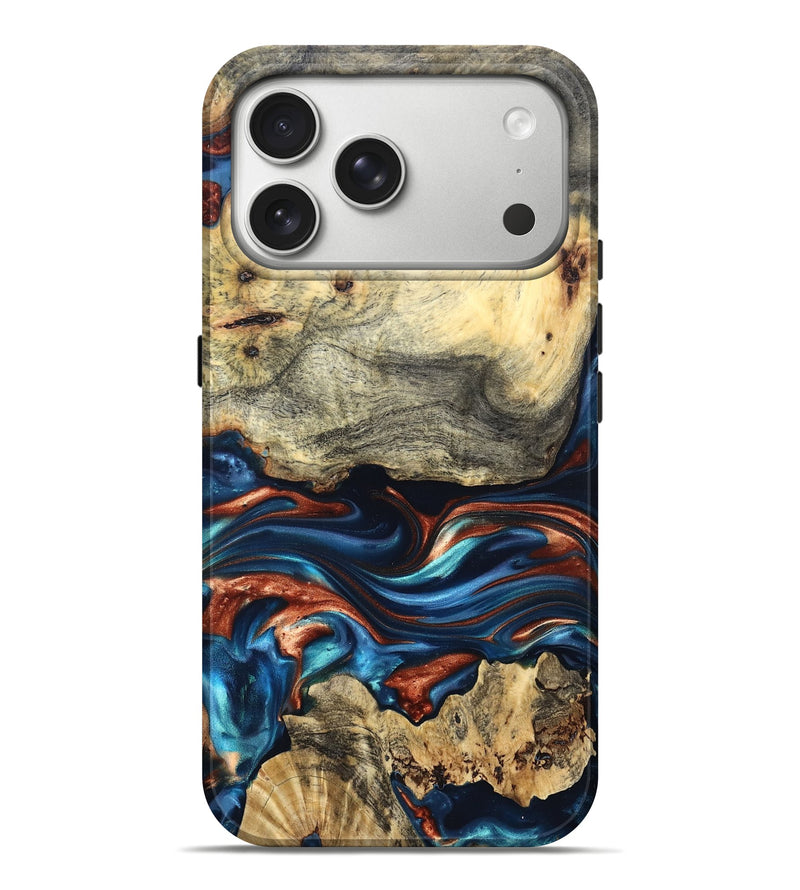 iPhone 17 Pro Max Wood Live Edge Phone Case - Monty (Teal & Gold, 819234)